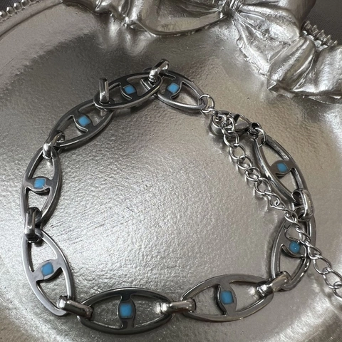 Bracciale In Acciaio Inossidabile Smalto Blu Maglia Ovale Stile Hip Hop Punk Moda Regolabile Per Donne Uomini