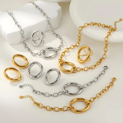 Gioielli Geometrici Ovali Cavi In Acciaio Inossidabile Lucido Minimalista Tono Oro Argento Accessorio Di Moda Regalo Per Donne E Ragazze