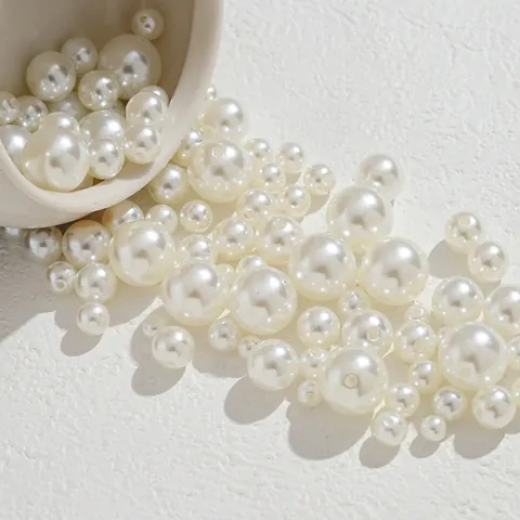 Round Faux Artificial Pearl Beads ABS Plastic For DIY Jewelry Making Necklaces Clothing Accessories White Cream Round Spacers