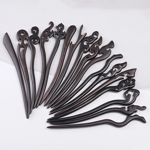 Vintage Ebony Wood Hair Stick Handmade Carved Sandalwood Hairpin For Women Hanfu Updo Retro Chinese Style Hair Accessory