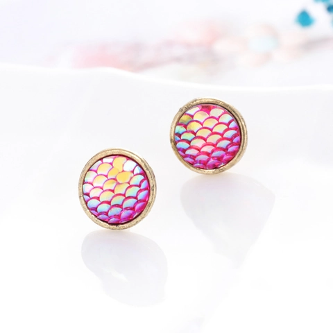 Orecchini A Lobo Rotondi Con Motivo A Scaglie Di Pesce Sirena Iridescente Lega Perno In Rame Gioielli Di Moda Colorati Per Donna