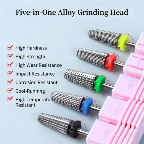 Punta Per Fresa Per Unghie Professionale Carburo Acciaio Tungsteno 5 In 1 Multifunzione Per Rimozione Gel Smalto Universale