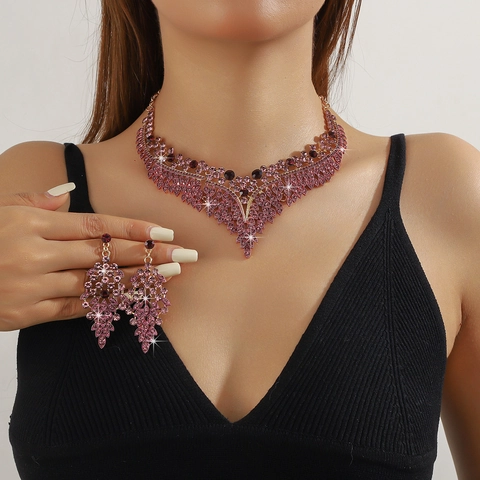 Rhinestone Jewelry Necklace Earrings Bracelet Ring Alloy Floral Vine Teardrop Pendant Wedding Bridal Banquet For Women