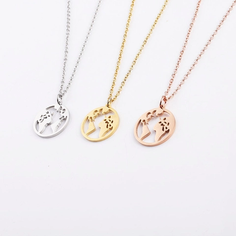 Minimalistische Edelstahl Weltkarte Rund Anhänger Halskette Gold Silber Roségold Galvanisiert O-Kette Schmuck Für Damen