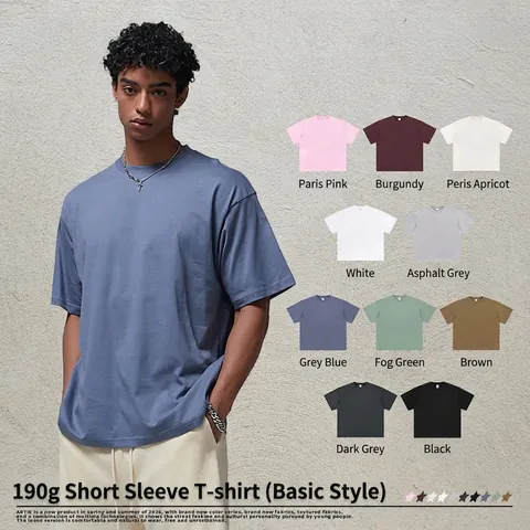 Men Oversized T-Shirt Heavyweight Cotton Short Sleeve Round Neck Dropped Shoulder Streetwear Solid Color Retro Top