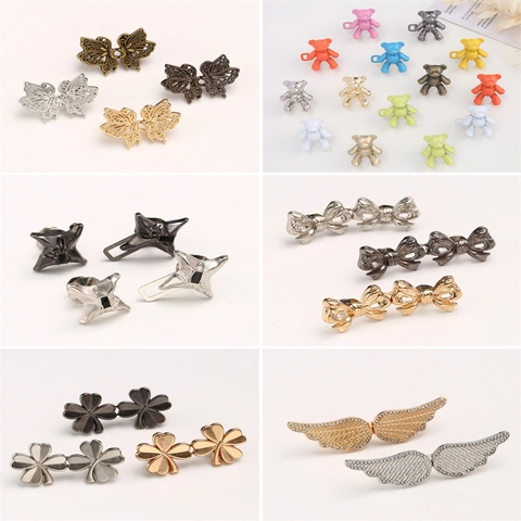 Adjustable Waist Buckle Pins Zinc Alloy No-sew Removable Button Tightener For Jeans Butterfly Star Clover Faux Artificial Pearl