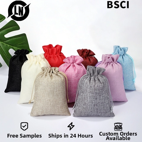 Blank Linen Drawstring Bags Small Burlap Jewelry Pouches Multi Color Fabric Gift Packaging Bags For Cosmetic Storage