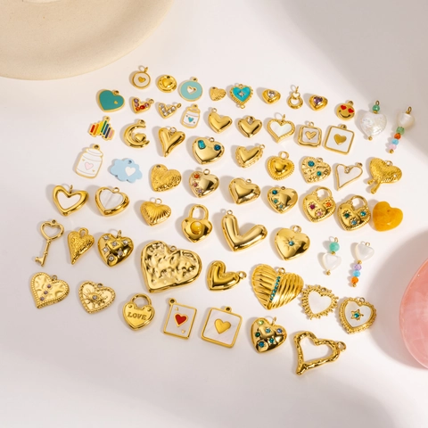 Heart Charms Pendants Gold Plated Stainless Steel Zircon Enamel Mother Of Artificial Pearl DIY Jewelry Making Crafts For Women