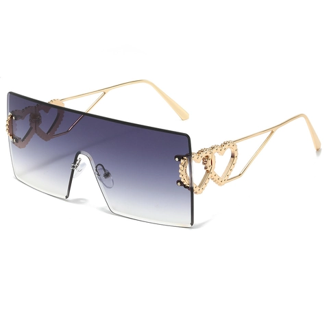 Oversized Rimless Square Sunglasses With Metal Heart Cutout Temples Gradient PC Lenses Fashion Outdoor Eyewear UV400