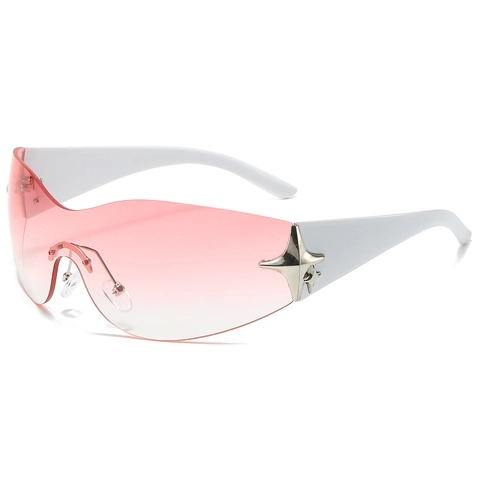 Y2K Randlose Sonnenbrille One Piece Goggles Mit Stern Metalldekor PC UV400 Mode Brillen Für Outdoor Party Damen Herren