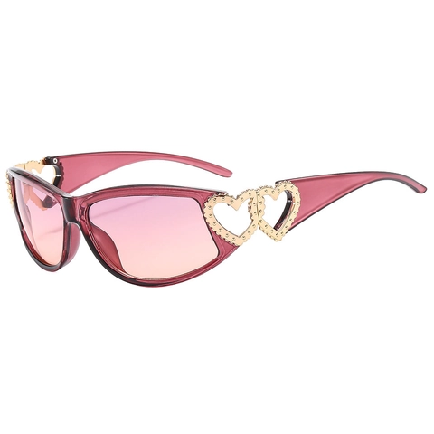 Gafas De Sol Cat Eye Y2K Para Mujer Decoración Corazón Metal UV400 Lentes Degradadas Moda Hip Hop Vintage