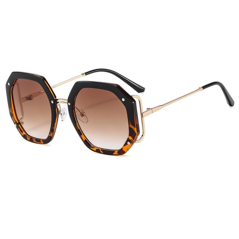 Occhiali Da Sole Poligonali Oversize Protezione UV400 Lente Sfumata Montatura In PC Metallo Vintage Per Donne
