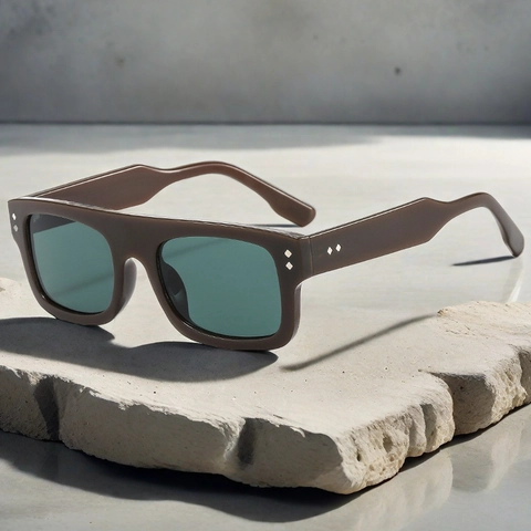 Square Sunglasses Retro Flat Top UV400 Protection PC Frame AC Lens Fashion Rivet Decor Street Style Unisex