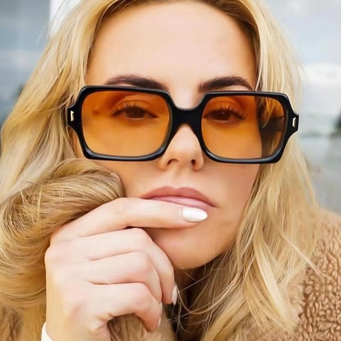 Square Sunglasses Women Men Retro Fashion PC Frame AC Lens UV400 Protection Metal Rivet Chic Travel Shades