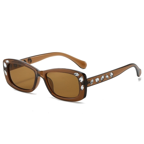 Vintage Square Frame Sunglasses With Rhinestones UV400 Protection Retro Fashion Eyewear For Women Commute