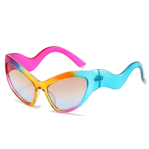 Occhiali Da Sole Cat Eye Stanghette Ondulate Montatura PC Protezione UV400 Gradiente Arcobaleno Alla Moda Per Donne Uomini