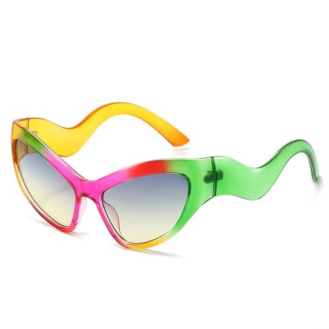 Occhiali Da Sole Cat Eye Stanghette Ondulate Montatura PC Protezione UV400 Gradiente Arcobaleno Alla Moda Per Donne Uomini
