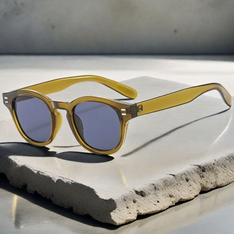 Gafas De Sol Redondas Retro Montura PC Lente AC Protección UV400 Remaches Metálicos Vintage Tendencia Unisex Moda