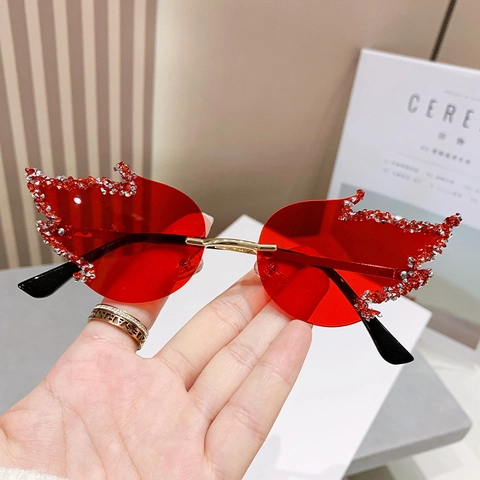 Occhiali Da Sole Senza Montura A Forma Di Fiamma Strass Moda Stile Y2K Donne Festa Festival Con Ponte In Metallo