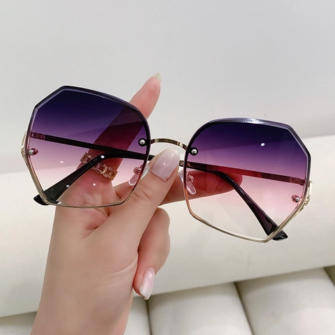 Fashion Oversized Polygon Sunglasses For Women With Gradient PC Lenses And Chic Geometric Golden Metal Frame UV400
