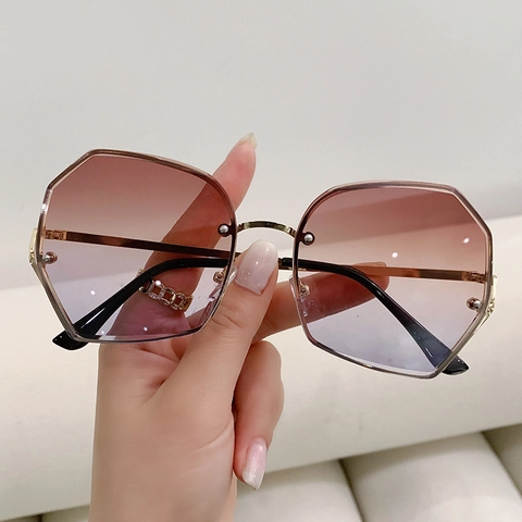 Fashion Oversized Polygon Sunglasses For Women With Gradient PC Lenses And Chic Geometric Golden Metal Frame UV400