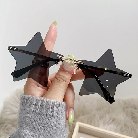 Lunettes De Soleil Sans Monture En Forme Étoile Cadre Métal Protection UV400 Fête De Noël Style Y2K Punk