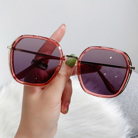 Fashion Oversized Sunglasses Metal Plastic Frame Gradient AC Lens UV Protection Retro Square Eyewear Women