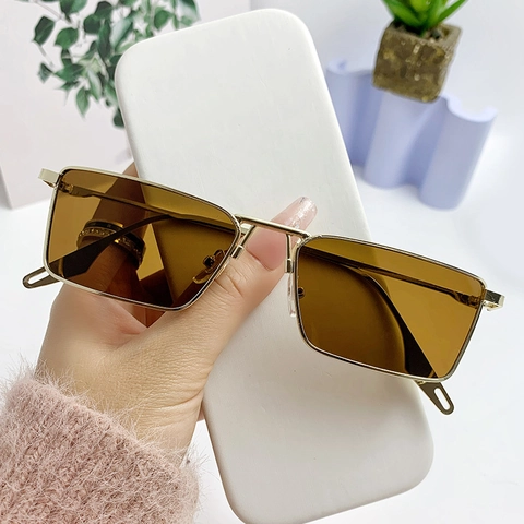 Gafas De Sol Cuadradas Retro Montura De Metal Protección UV400 Moda Gafas De Marco Pequeño Para Hombres Mujeres