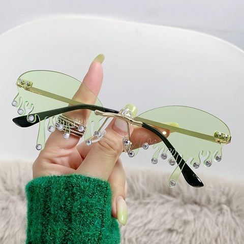 Occhiali Da Sole Senza Montatura Con Strass Forma Di Lacrima Effetto Goccia Montatura In Metallo Y2K Donna