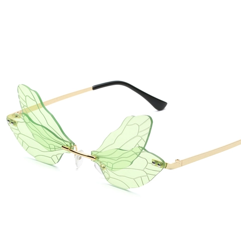 Gafas De Sol Sin Montura Ala De Libélula Montura De Metal Lentes Degradadas Moda Novedad Forma Mariposa Mujer