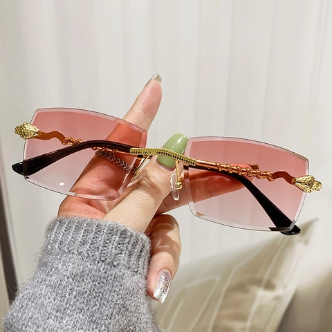 Rimless Sunglasses Metal Frame Gradient Lens UV400 Protection Twisted Temple Retro Square Eyewear For Women Men