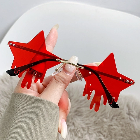 Lunettes De Soleil Sans Monture En Forme D Étoile Effet De Goutte Fondante Monture Métal UV400 Lunettes De Fête Pour Femmes Hommes Style Y2K