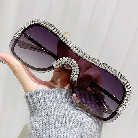 Occhiali Da Sole Oversize Con Strass Senza Montatura Montatura In Metallo UV400 Lenti Sfumate Moda Punk Per Donna Festa