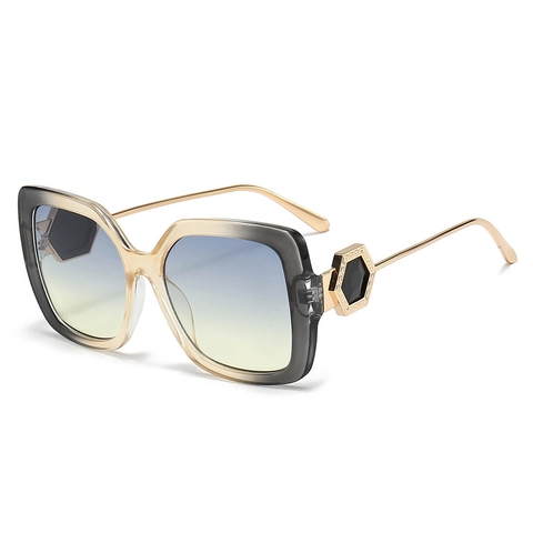 Oversized Square Sunglasses Fashion PC Frame Gradient Lens Metal Temple Hexagon Decor UV400 Protection Eyewear Women