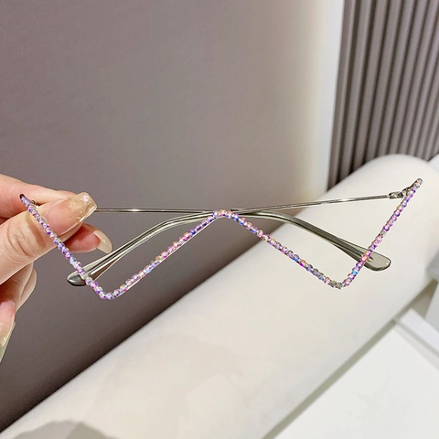 Mode Irregulärer Wellen Halbrahmen Deko Brille Strass Metalllegierung Luxus Ins Stil Brillen Für Frauen