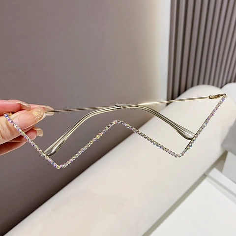 Mode Irregulärer Wellen Halbrahmen Deko Brille Strass Metalllegierung Luxus Ins Stil Brillen Für Frauen