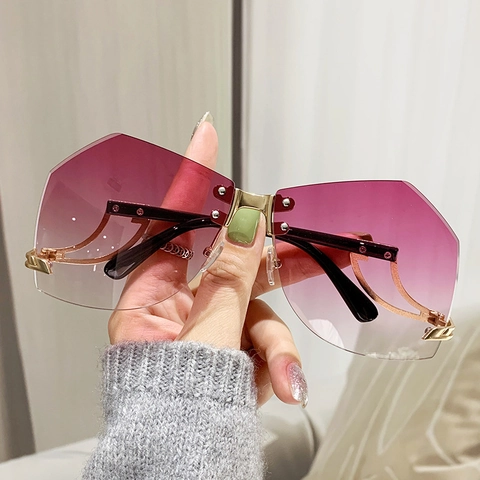 Gafas De Sol Geométricas Sin Montura Mujeres UV400 Metal Degradado Forma Irregular Y2K Elegante