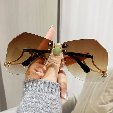 Gafas De Sol Geométricas Sin Montura Mujeres UV400 Metal Degradado Forma Irregular Y2K Elegante