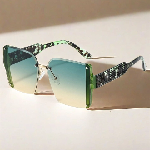 Square Rimless Sunglasses Oversized Gradient PC Metal UV400 Protection Fashion Eyewear For Women Men