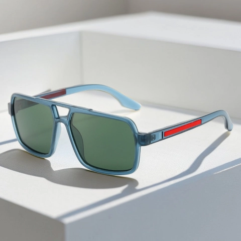 Square Sunglasses For Men Retro Double Bridge Pilot UV400 Protection PC Frame Fashion Red Stripe Temple