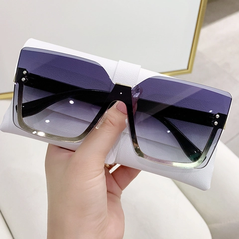 Gafas De Sol Cuadradas Grandes Para Mujer Moda Sin Montura Lente Degradada Marco De Metal Retro UV400