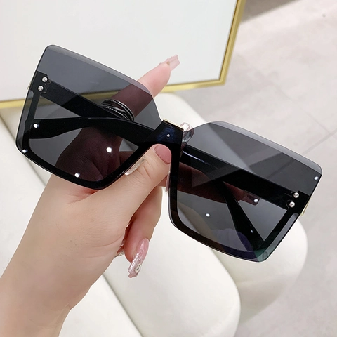 Gafas De Sol Cuadradas Grandes Para Mujer Sin Montura Lente Degradado Protección UV400 Moda Callejera