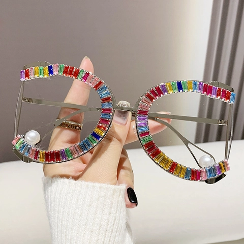 Gafas De Sol Cuadradas Grandes Mujeres Lujo Diamantes Imitación Marco Metal Cristal Decorado Perla Artificial Lente Degradado Glamuroso
