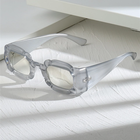 Y2K Fashion Square Wave Frame Sunglasses UV400 Protection PC AC Lens Retro Scalloped Edges Trendy Eyewear For Women