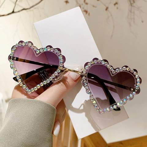 Herzform Sonnenbrille Metallrahmen Strass Rand UV400 Party Brillen Für Frauen Y2K Mode Trendy
