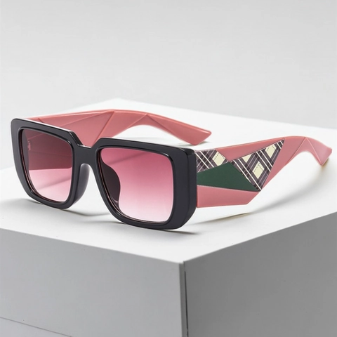 Retro Square Frame Sunglasses UV400 Protection Oversized PC AC Eyewear Fashion Plaid Patchwork Wide Leg Trendy For Women Men