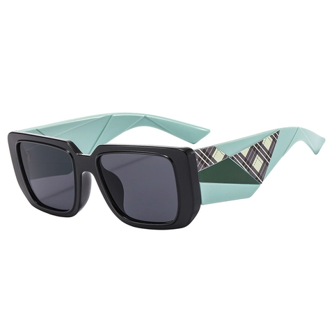 Retro Square Frame Sunglasses UV400 Protection Oversized PC AC Eyewear Fashion Plaid Patchwork Wide Leg Trendy For Women Men