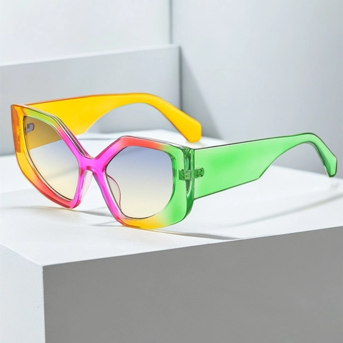 Occhiali Da Sole Poligonali Alla Moda Oversize Gradiente Arcobaleno Montatura In PC Protezione UV400 Per Uomo Donna