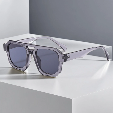 Retro Pilotensonnenbrille Doppelsteg Geometrischer Quadratischer Großer Rahmen UV400 Schutz PC AC Material Mode