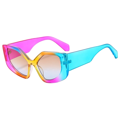 Occhiali Da Sole Poligonali Alla Moda Oversize Gradiente Arcobaleno Montatura In PC Protezione UV400 Per Uomo Donna